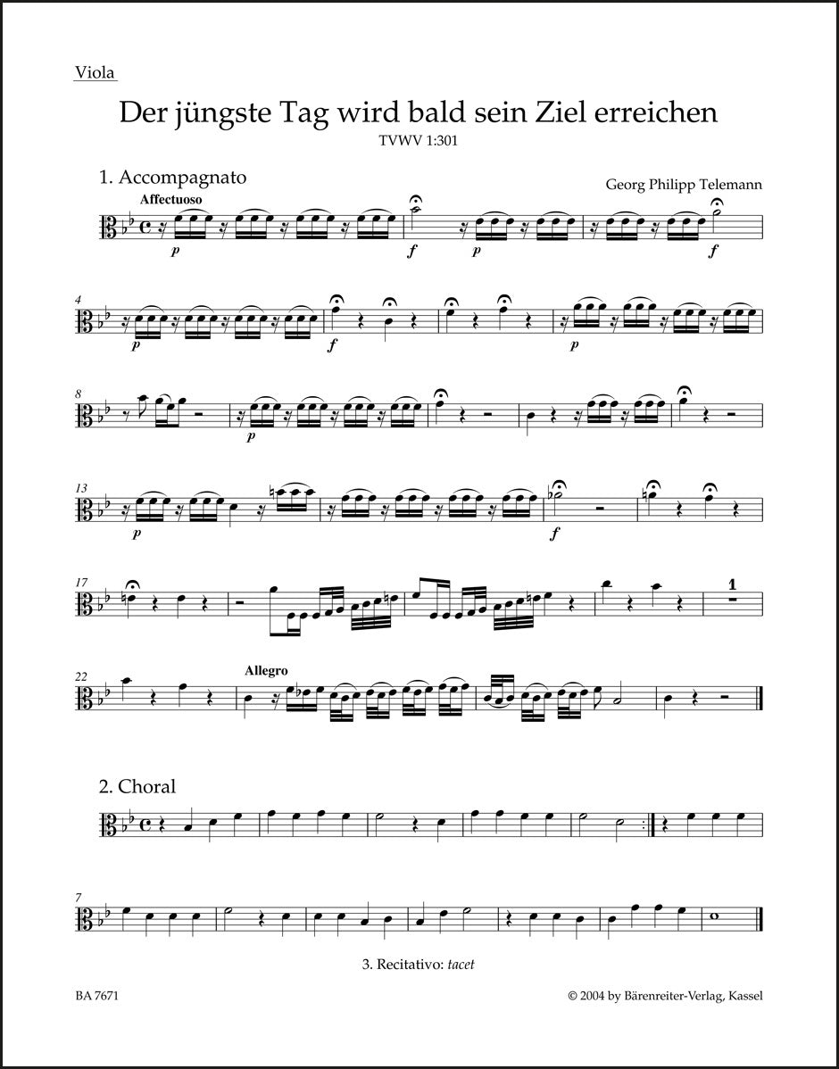 Telemann: Der jüngste Tag wird bald sein Ziel erreichen, TWV 1:301