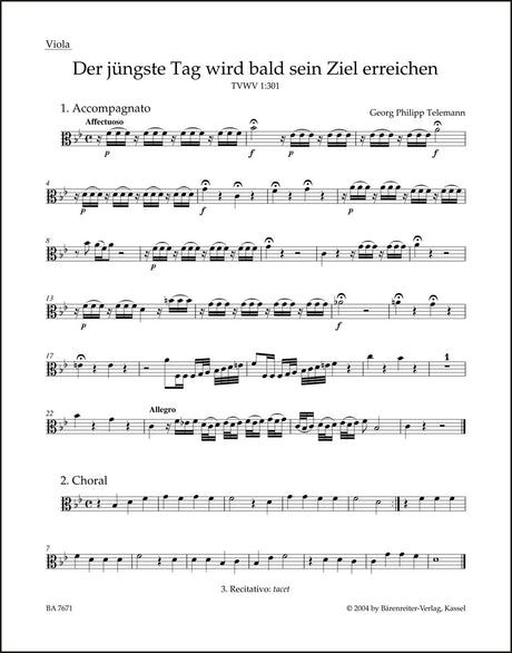 Telemann: Der jüngste Tag wird bald sein Ziel erreichen, TWV 1:301
