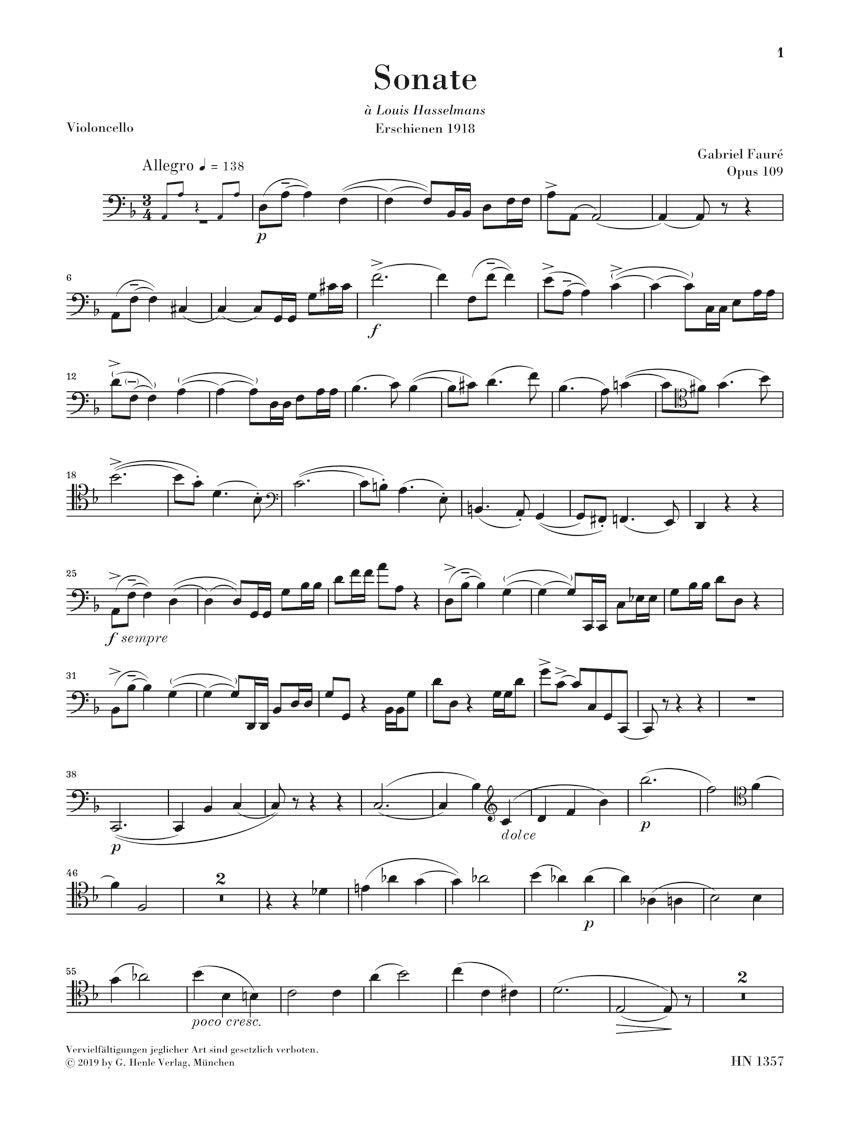 Fauré: Cello Sonata No. 1 in D Minor, Op. 109 – Ficks Music