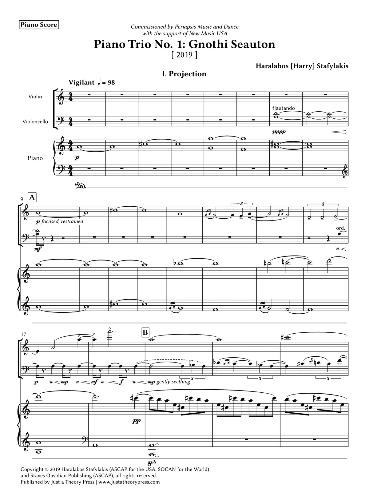 Stafylakis: Piano Trio No. 1 ("Gnothi Seauton [Know Thyself]")