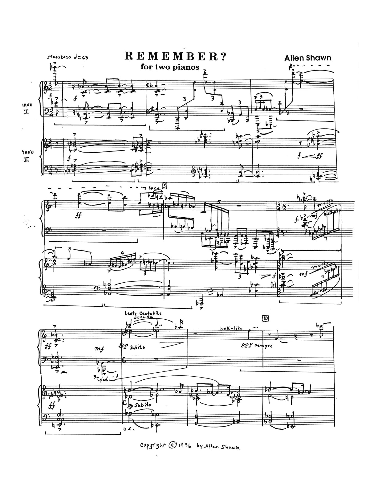 Shawn: 5 Pieces for Two Pianos