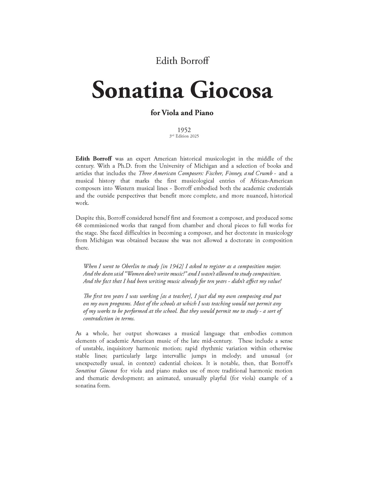 Borroff: Sonatina Giocosa