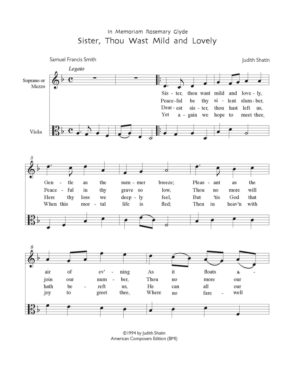 Shatin: Sister Thou Wast Mild and Lovely