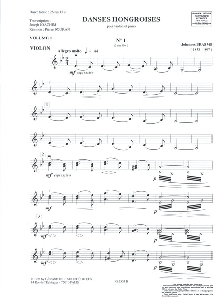 Brahms: Hungarian Dances Nos. 1-10 (arr. for violin & piano)