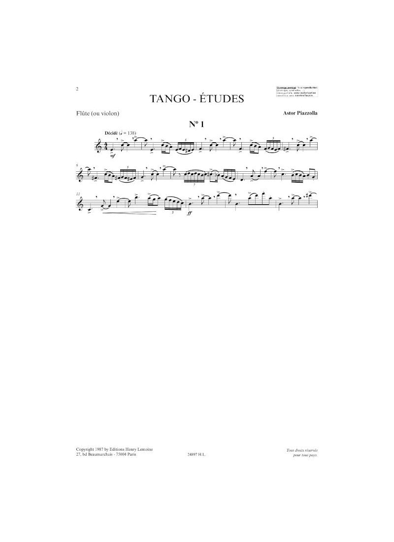 Piazzolla: Tango Etudes (for flute or violin solo)