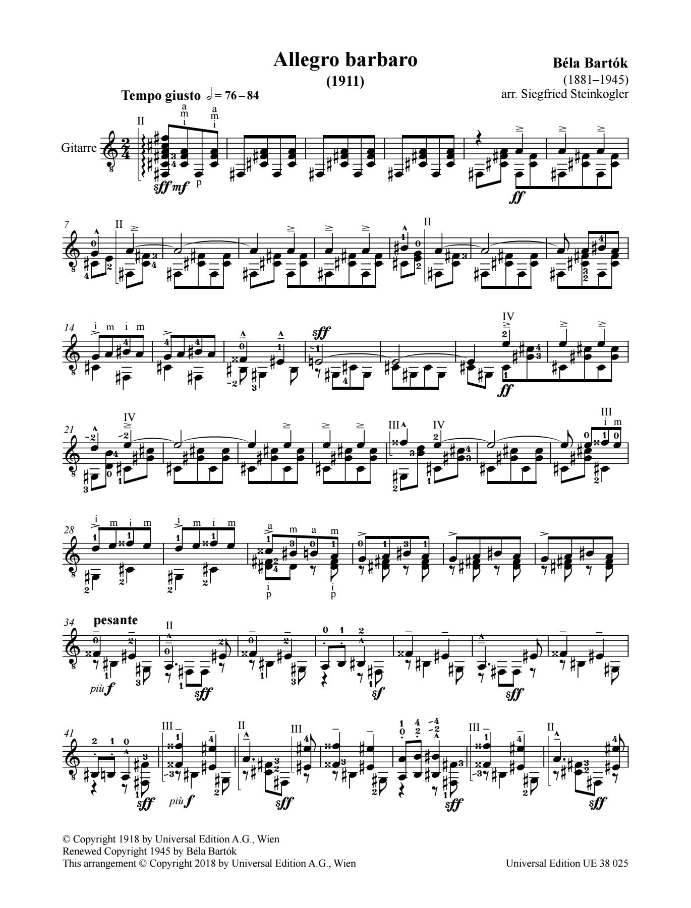 Bartók: Allegro barbaro, BB 63, Sz. 49 (arr. for guitar) – Ficks Music