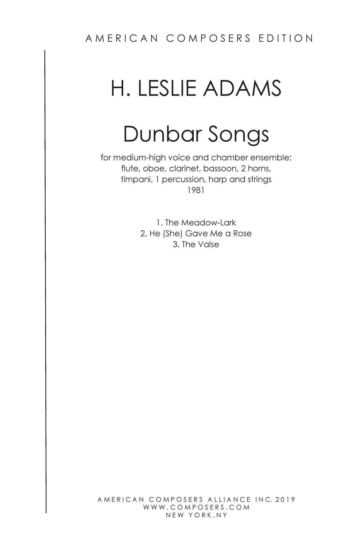 Adams: Dunbar Songs (Orchestral Version)