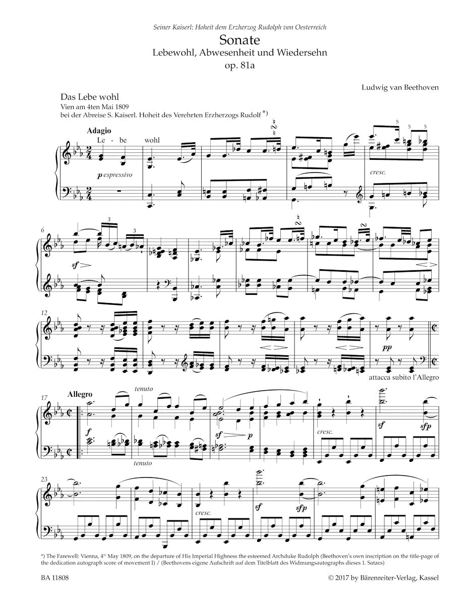 Beethoven: Piano Sonata No. 26 in E-flat Major, Op. 81a