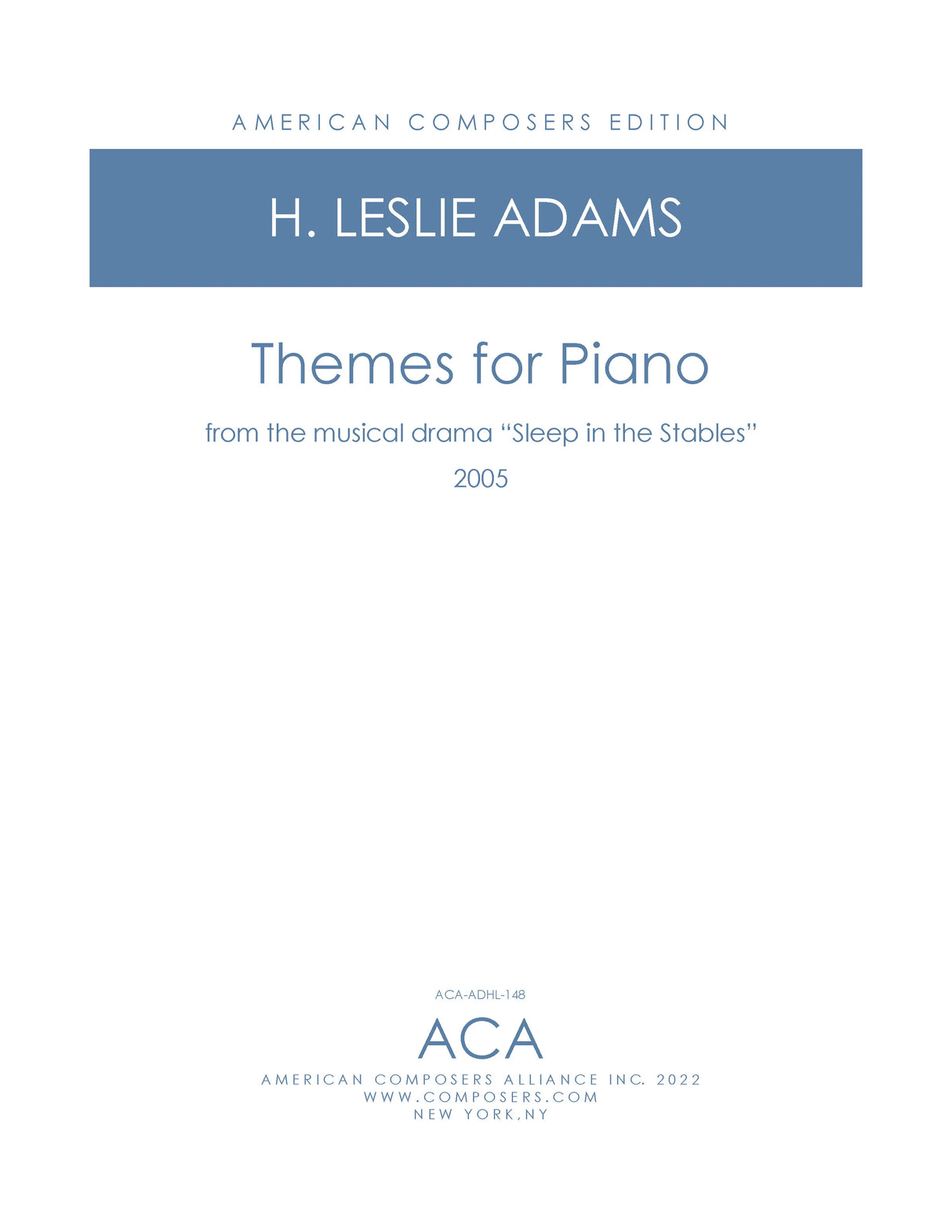 H.L. Adams: Themes for Piano from "Sleep in the Stables"