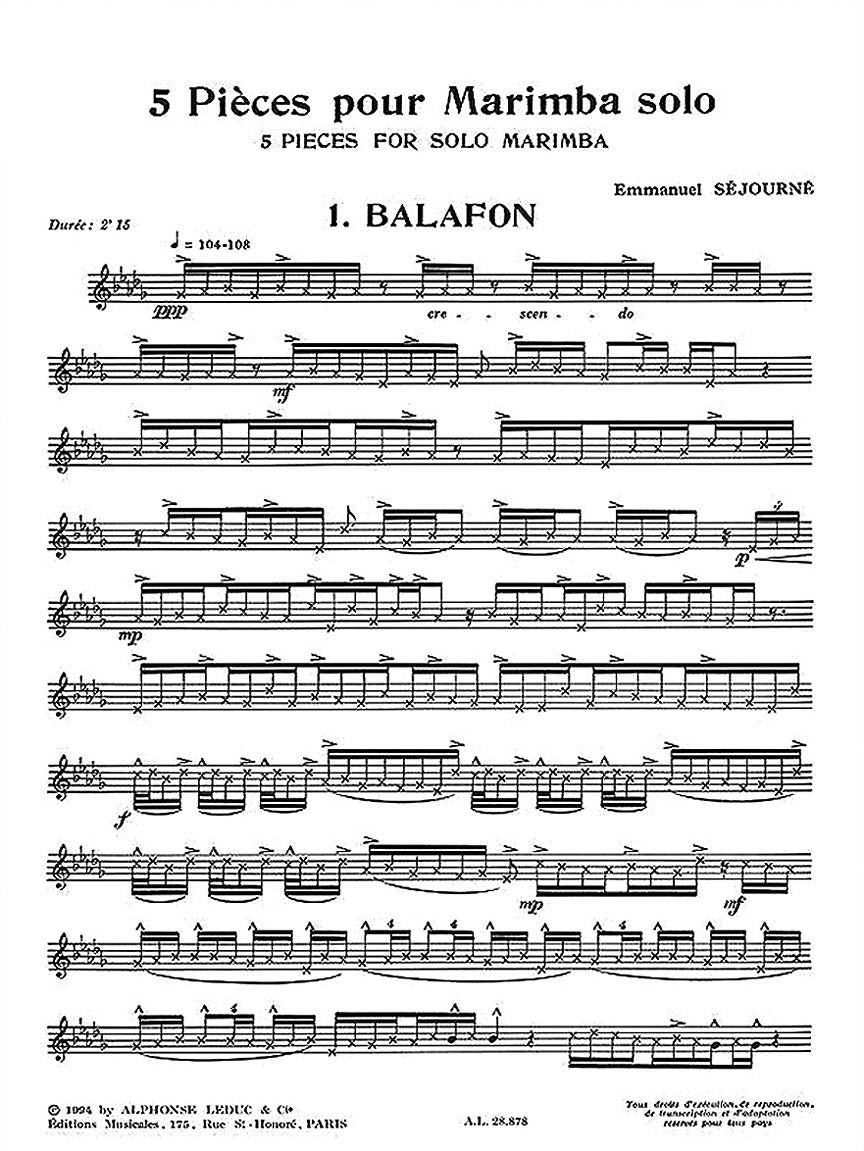 Séjourné: 5 Pieces for Marimba