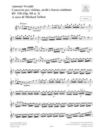 Vivaldi: L'Estro Armonico, RV 310, Op. 3, No. 3
