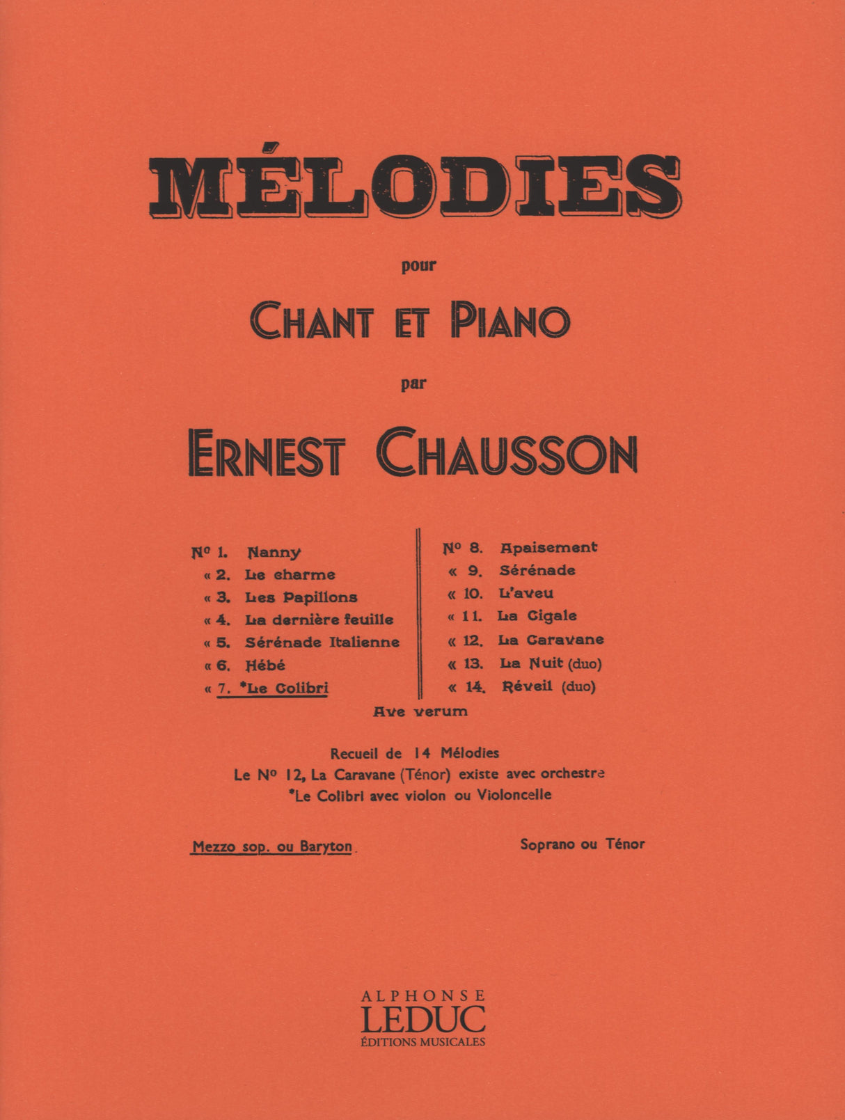 Chausson: Le Colibri