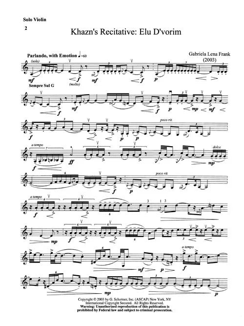 Frank: Khazn's Recitative - Elu D'vorim