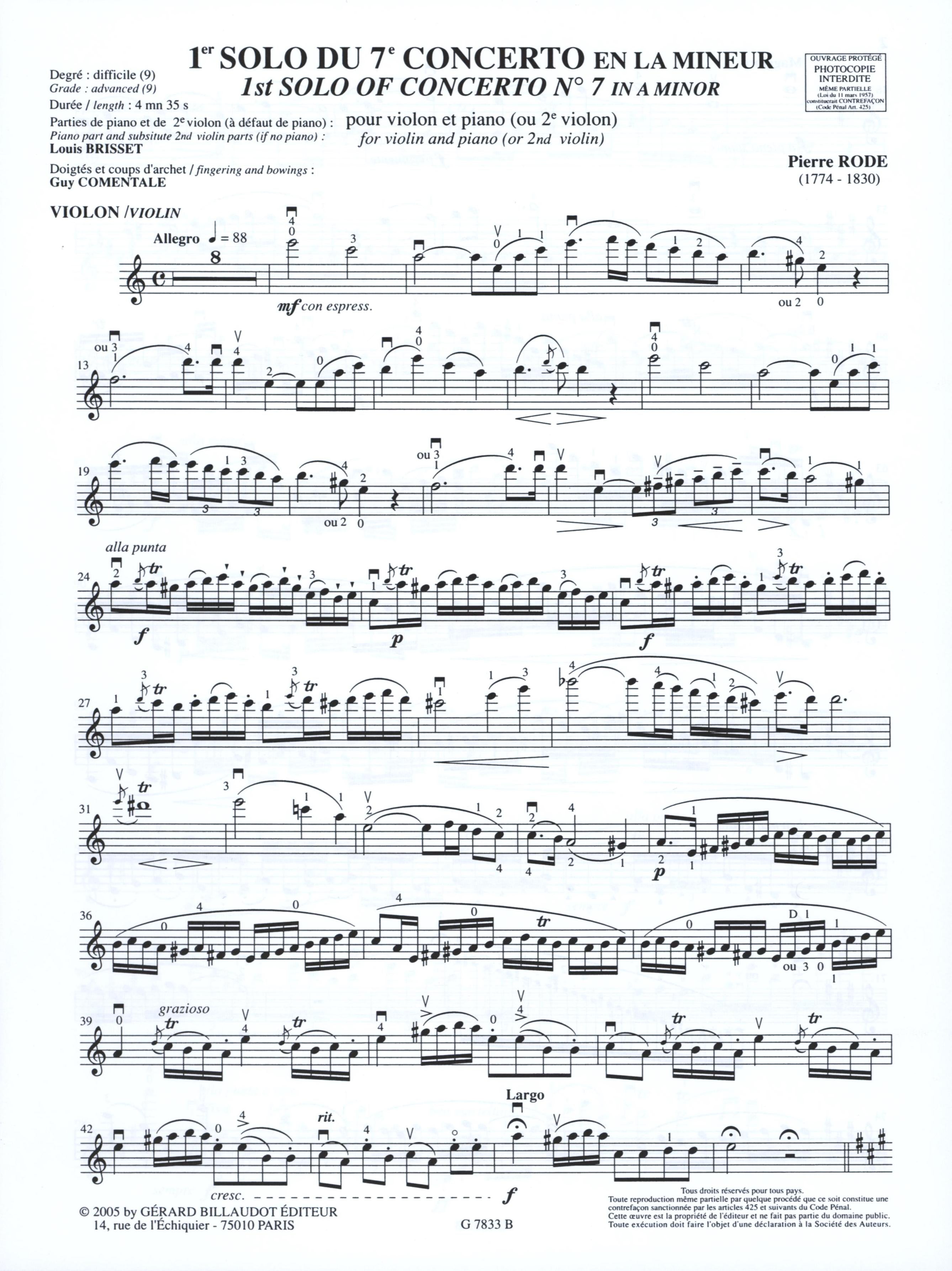 Rode: 1st Solo from the 7th Violin Concerto in A Minor – Ficks Music