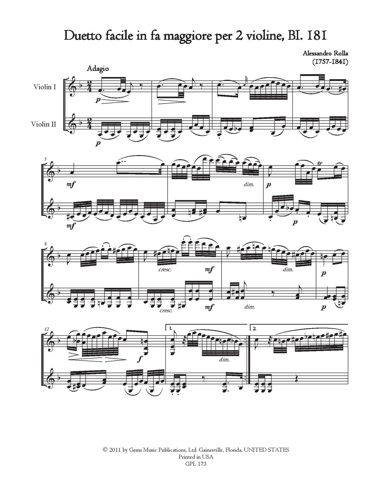 Rolla: Violin Duets - Volume 18 (BI. 181-184)