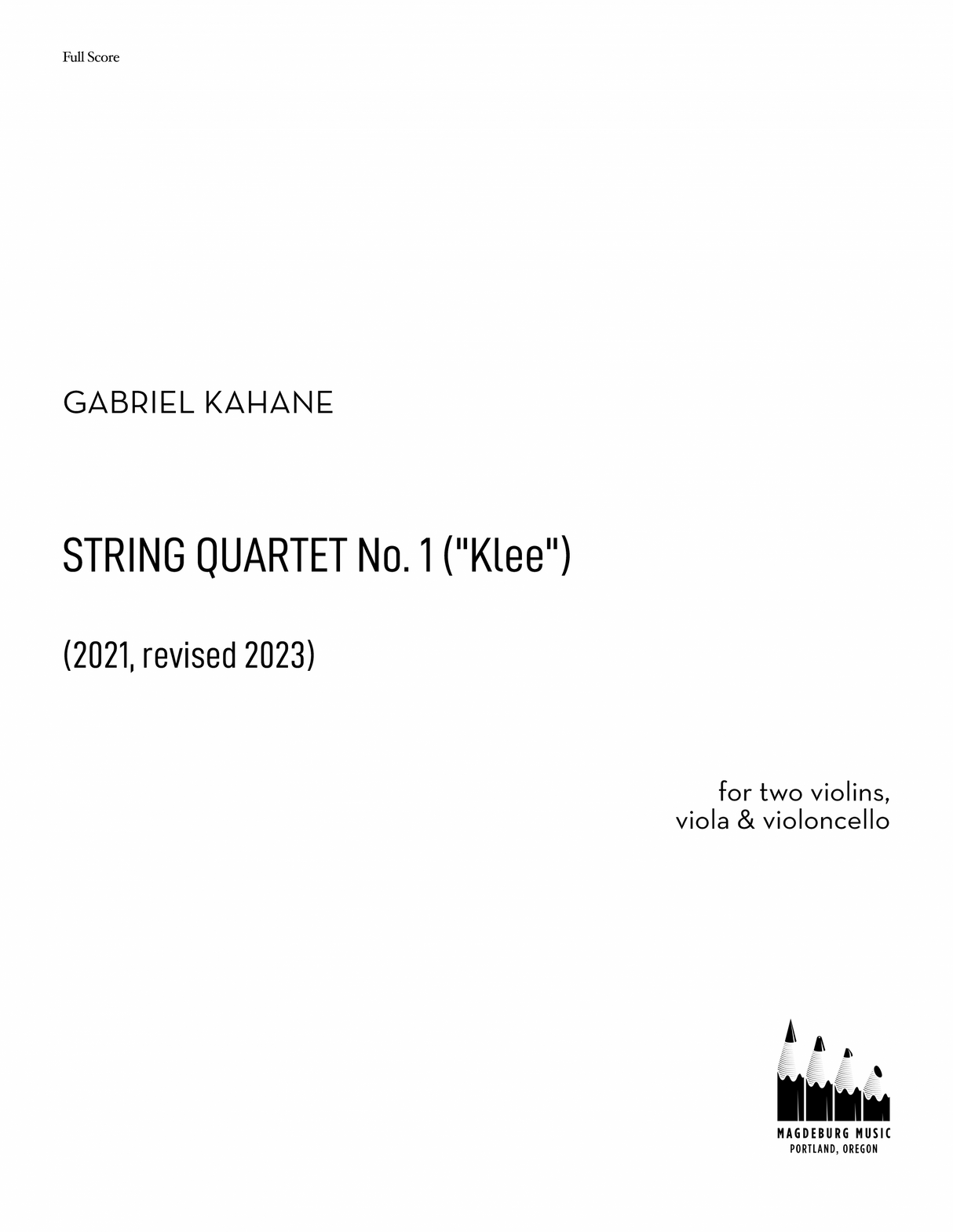 Kahane: String Quartet No. 1 ("Klee")