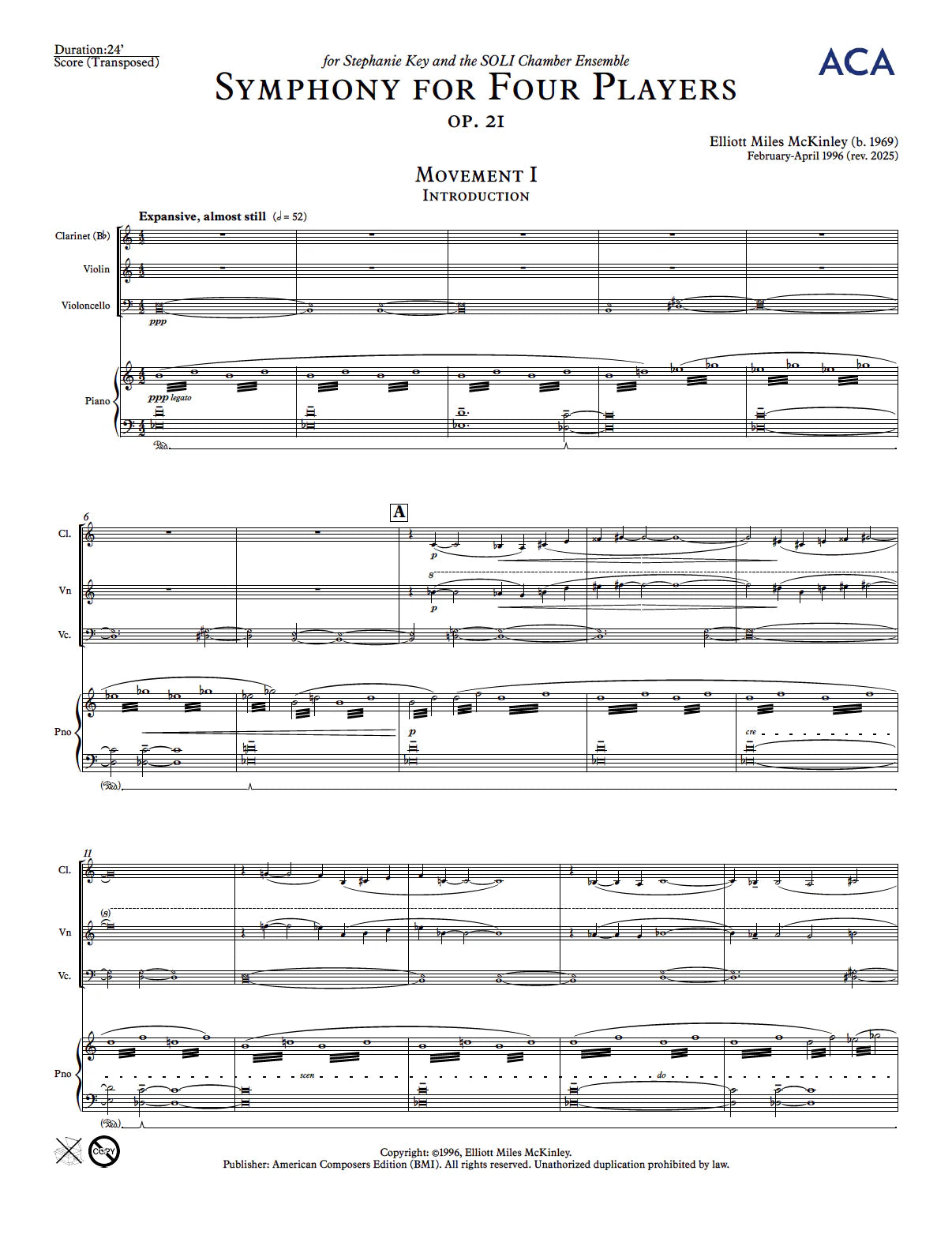 E.M. McKinley: Symphony No. 1 for Four Players, Op. 21