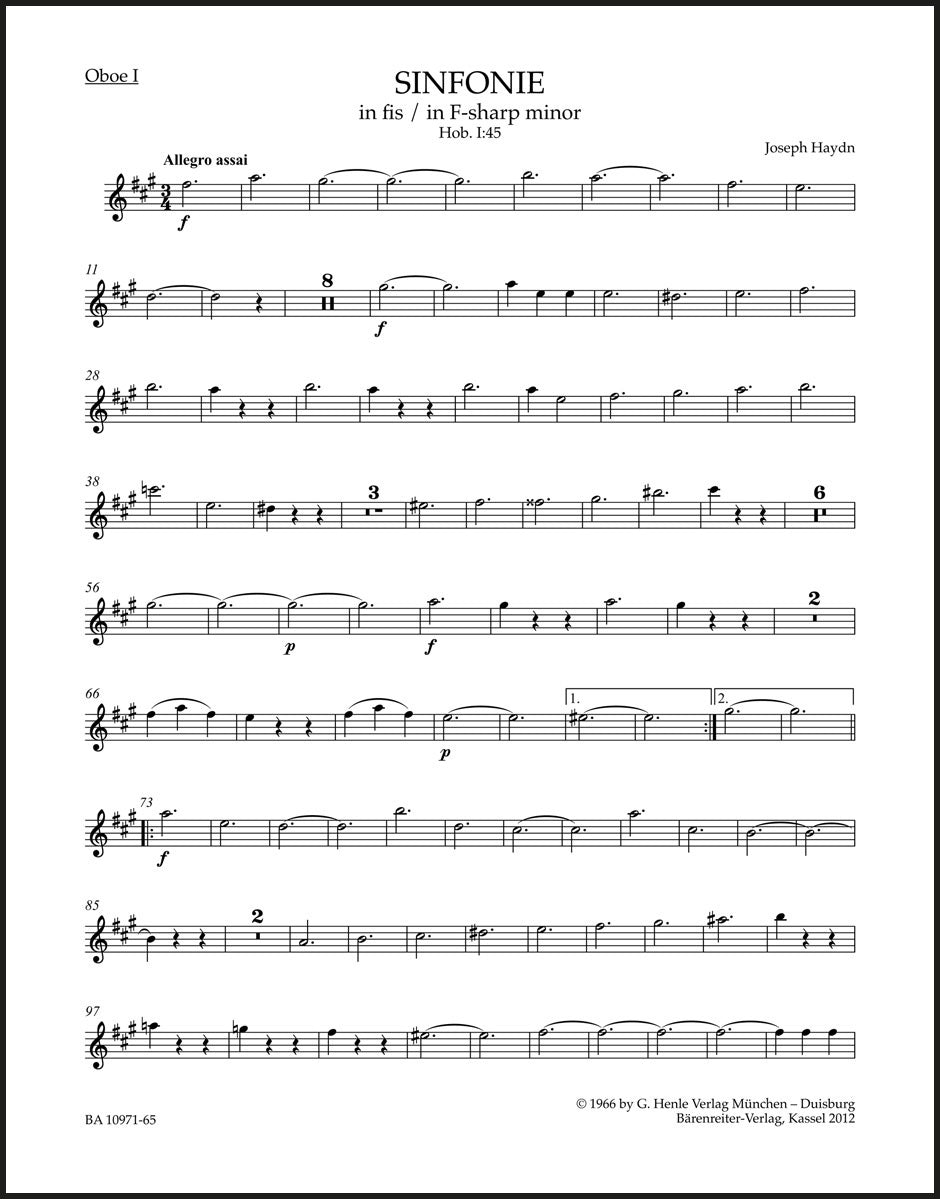 Haydn: Symphony in F-sharp Minor, Hob. I:45 – Ficks Music