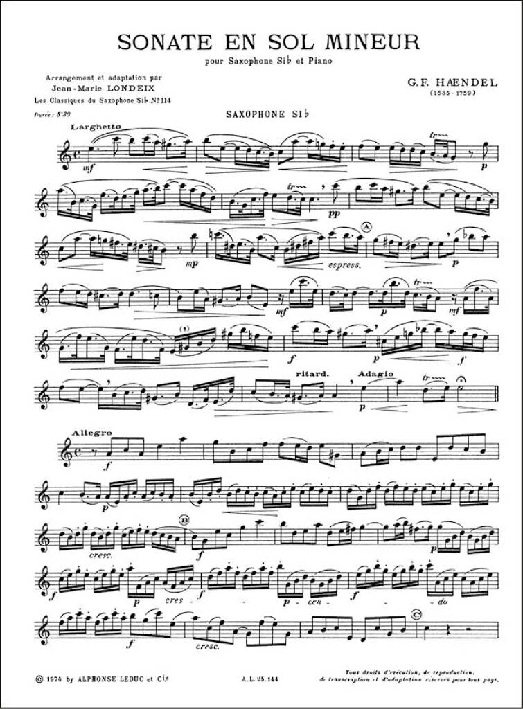 Handel: Sonata in G Minor (arr. for sax and piano) – Ficks Music