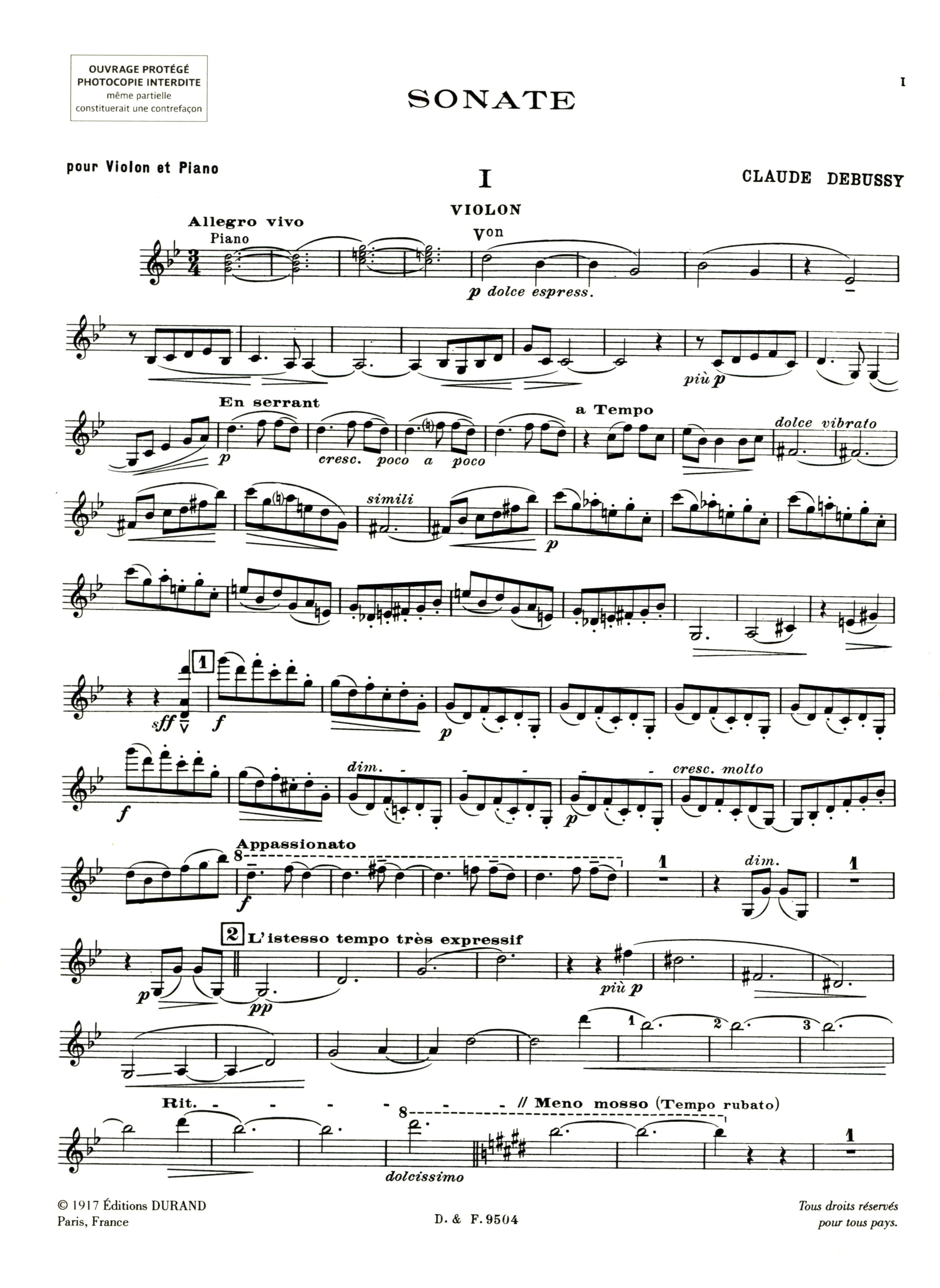 Debussy: Violin Sonata in G Minor – Ficks Music