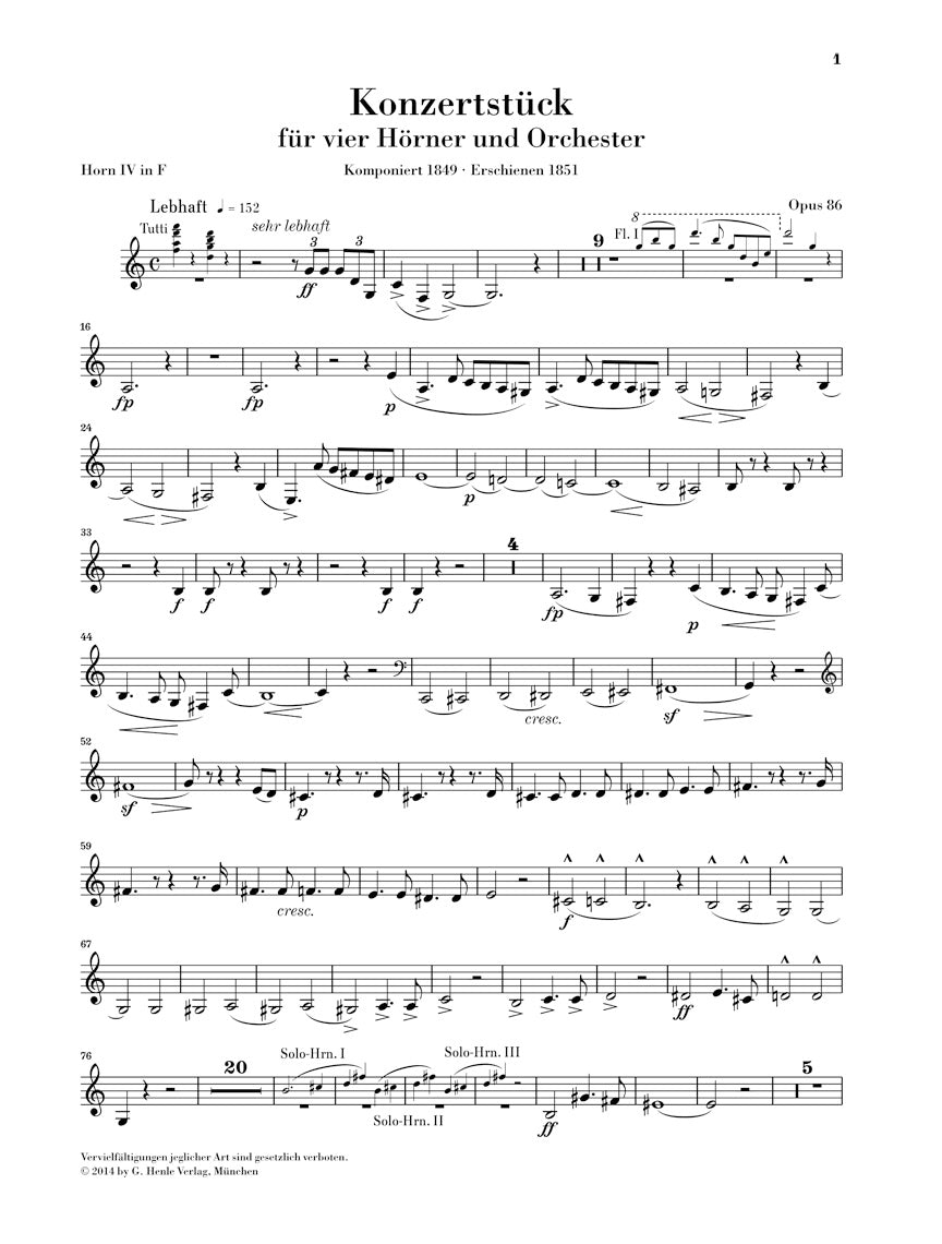 Schumann: Concert Piece for Four Horns and Orchestra, Op. 86