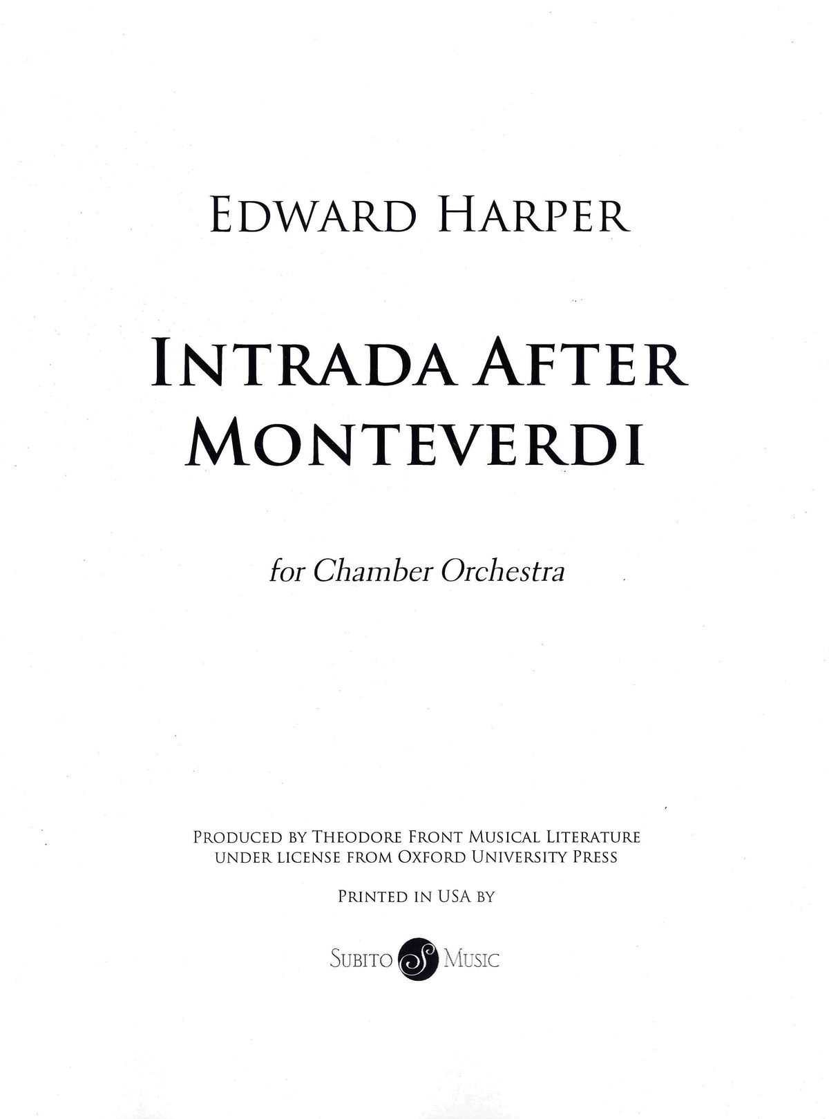 Harper: Intrada After Monteverdi (Version for Chamber Orchestra)