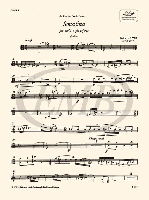 Dávid: Sonatina for Viola & Piano