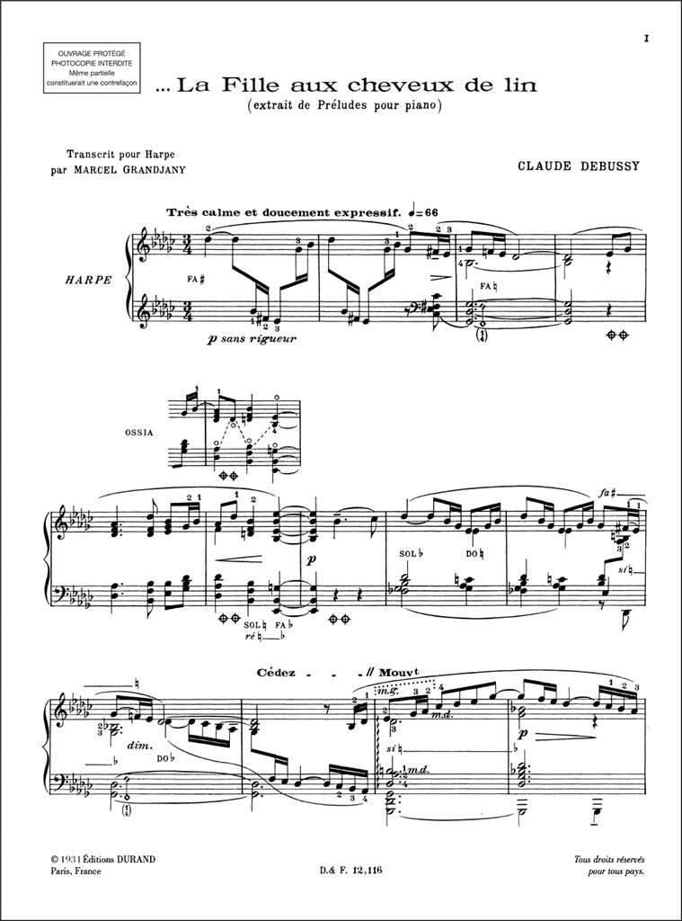 Debussy: La fille aux cheveux de lin (arr. for harp)