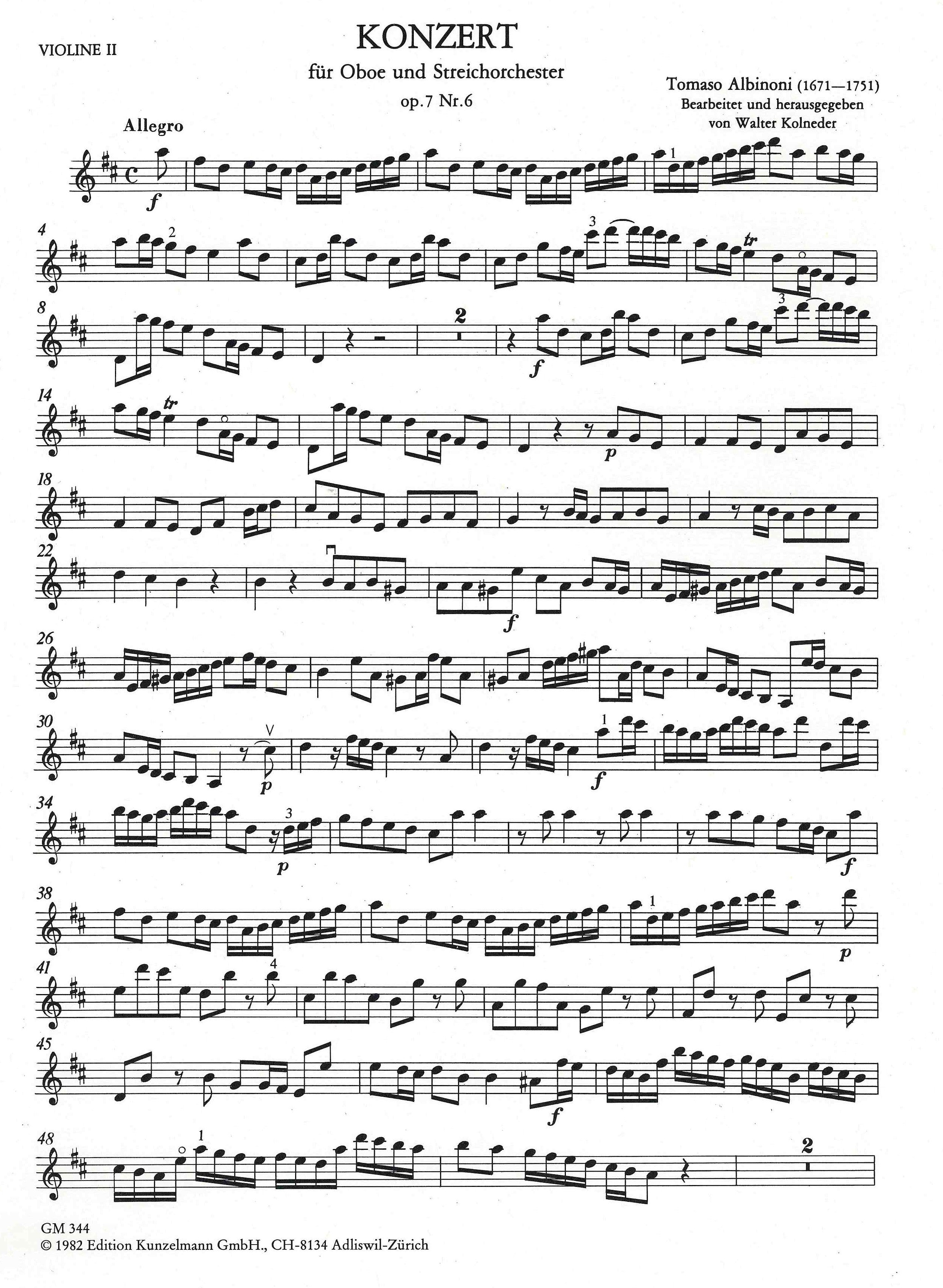 Albinoni: Oboe Concerto in D Major, Op. 7, No. 6 – Ficks Music