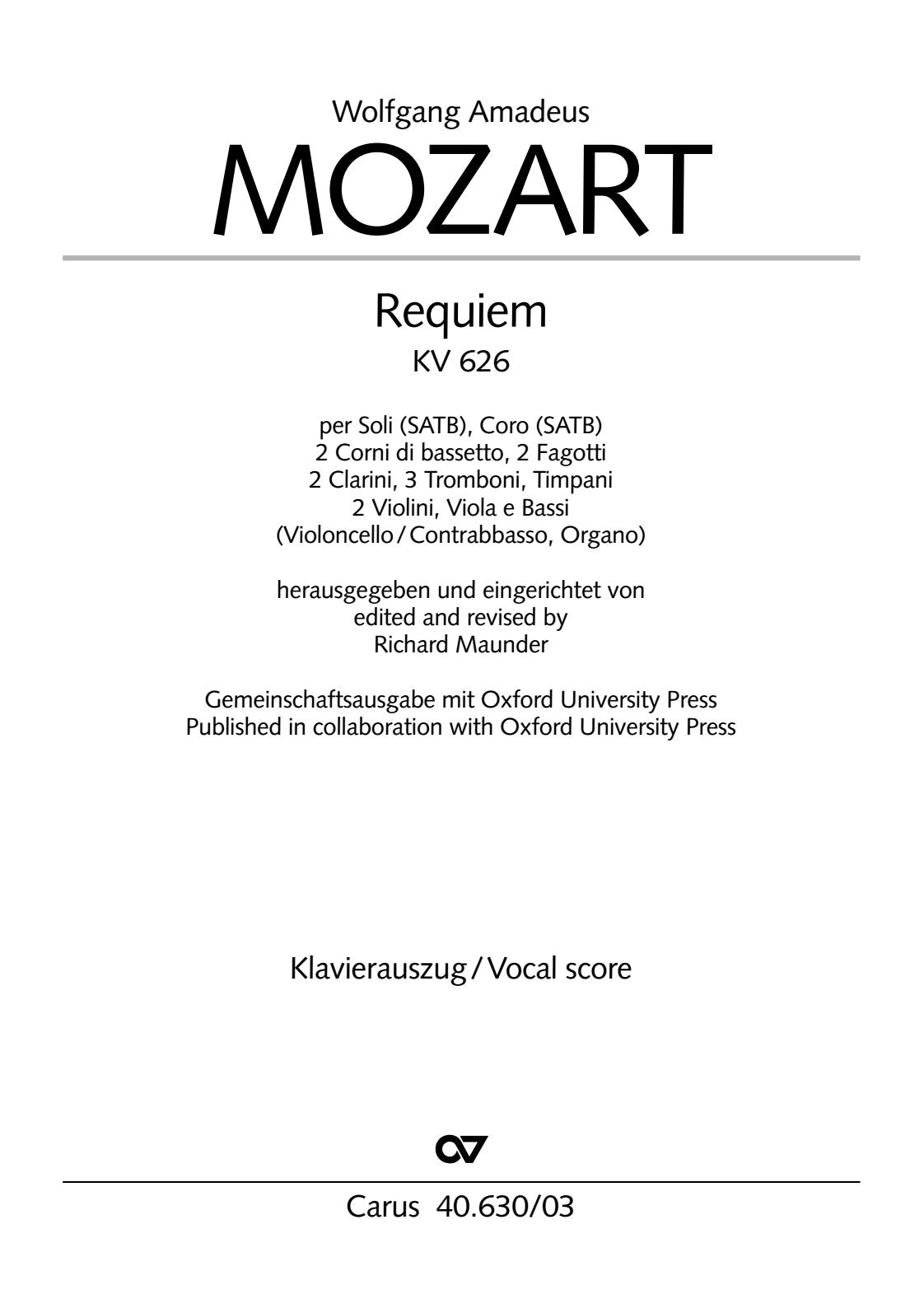 Mozart: Requiem, K. 626 (ed. Maunder) – Ficks Music