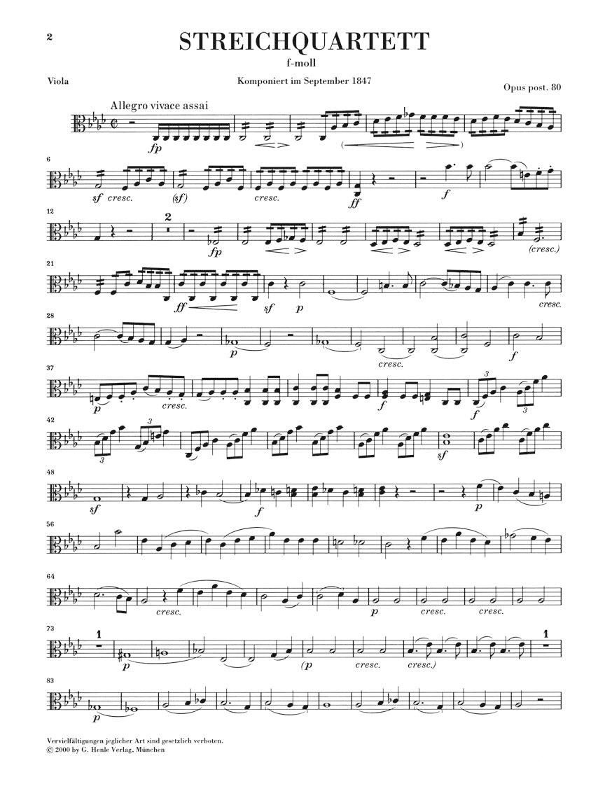 Mendelssohn: String Quartet in F Minor, Op. posth. 80