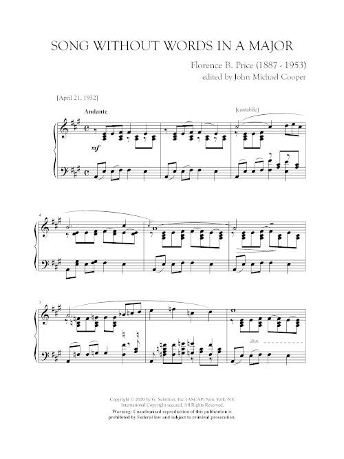 Price: Song Without Words in A Major