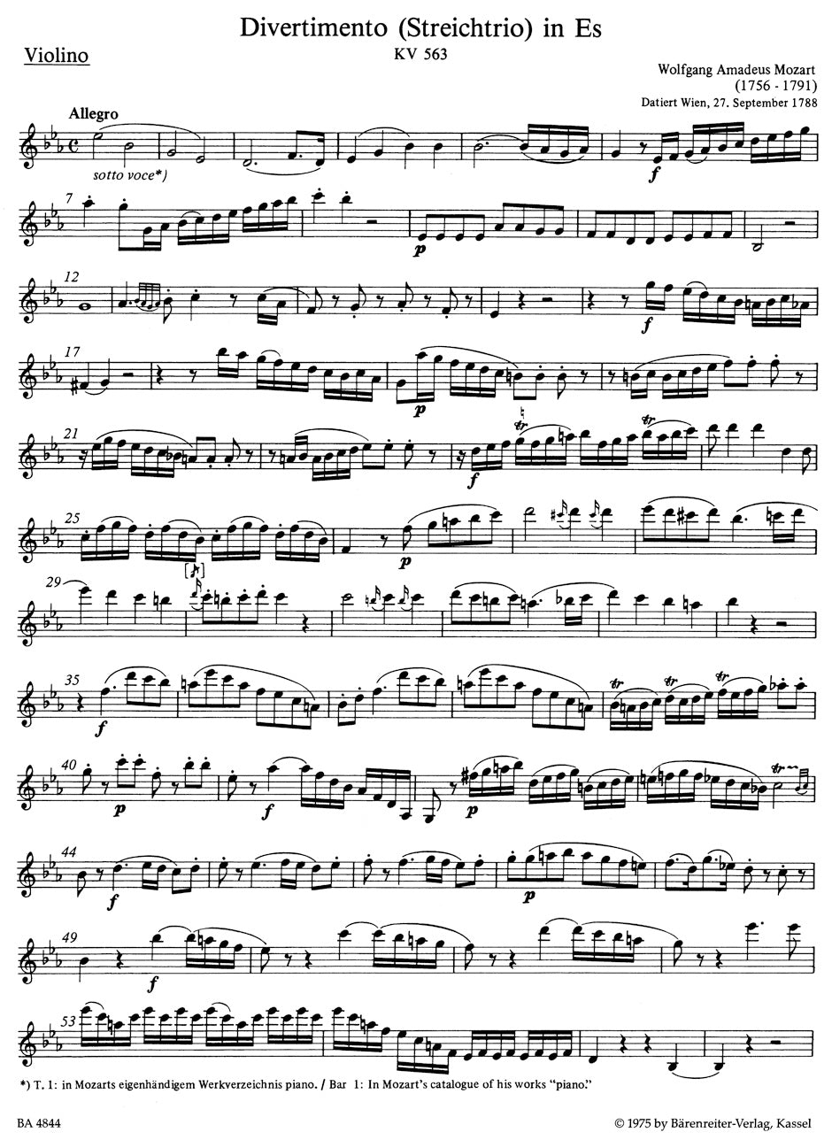 Mozart: Divertimento in E-flat Major, K. 563 – Ficks Music