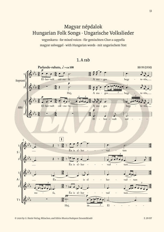 Bartók: Choral Works for Mixed Voices