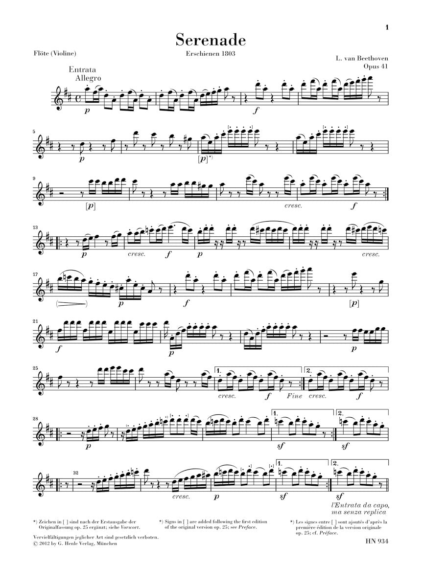 Beethoven: Serenade in D Major, Op. 41 (version for piano and