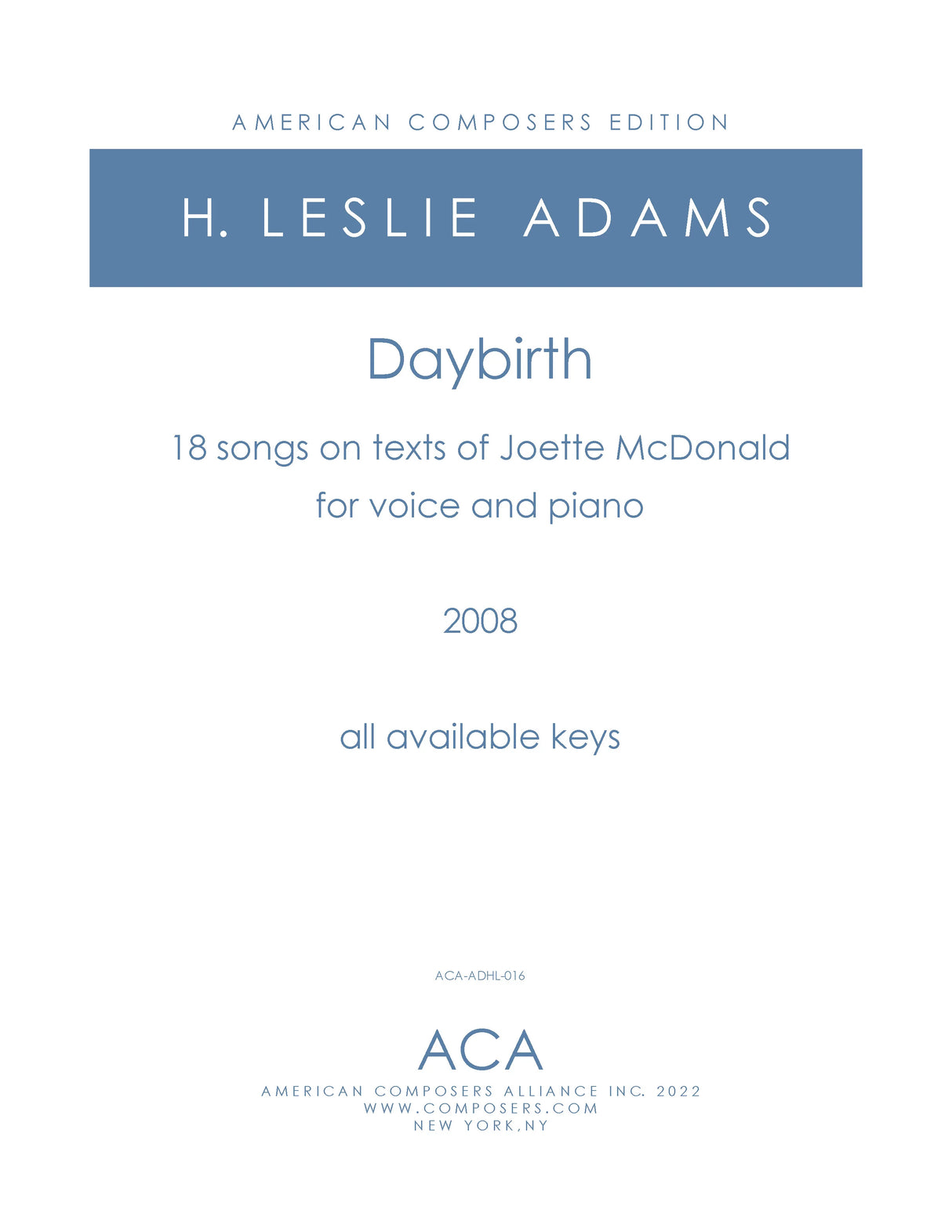H.L. Adams: Daybirth