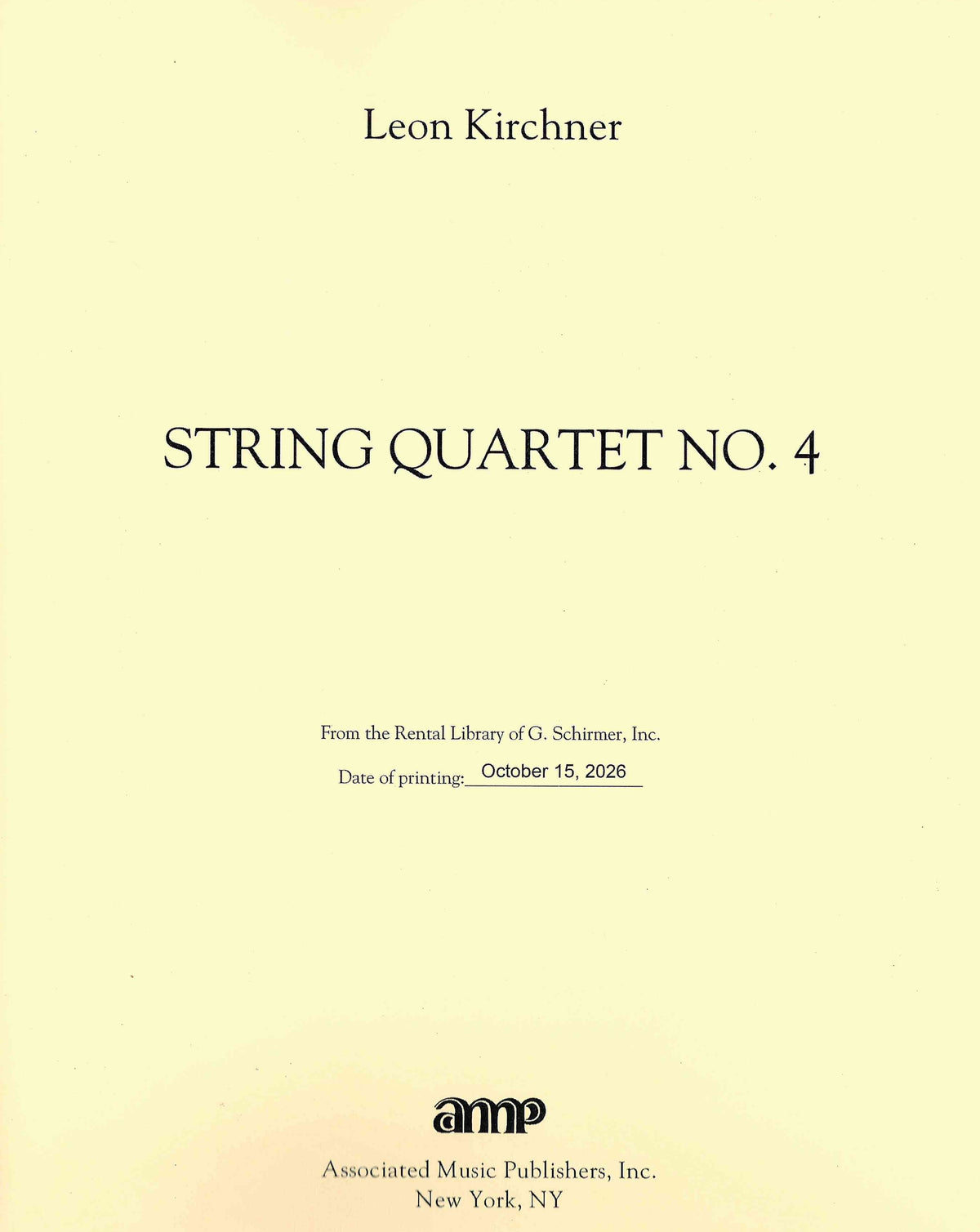Kirchner: String Quartet No. 4