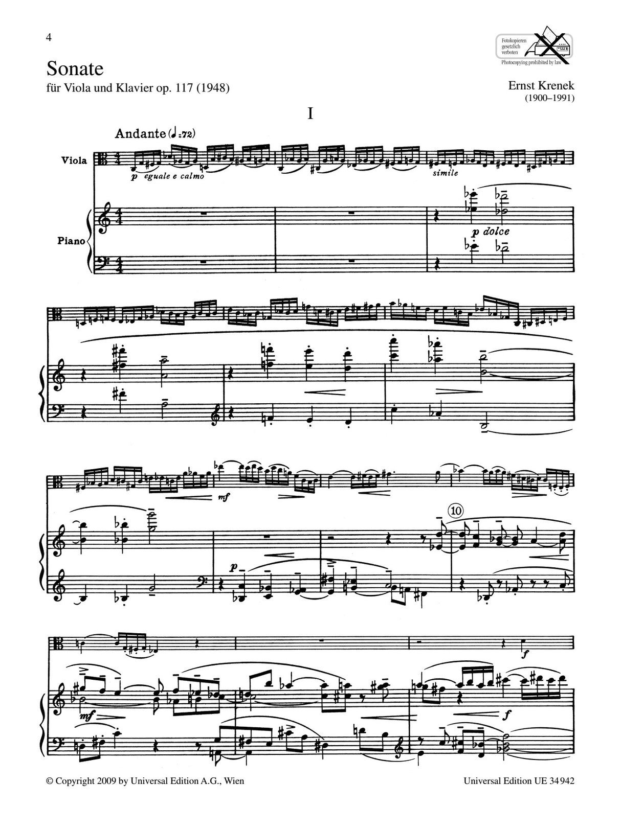 Krenek: Viola Sonata, Op. 117