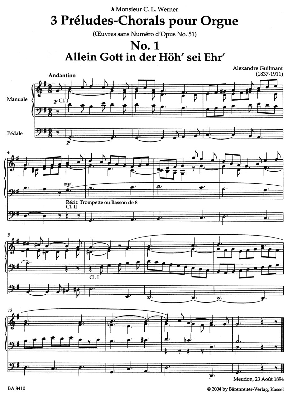 Guilmant: Arrangements based on German Protestant hymns, sacred character pieces, Works in the Style of Bach and Handel