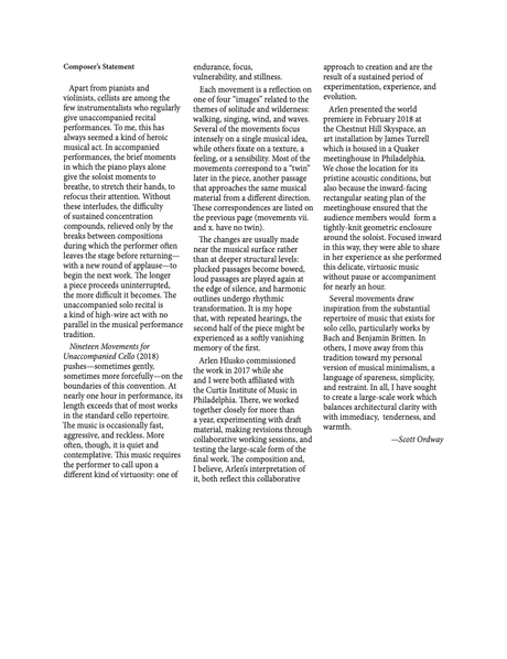 Ordway: Nineteen Movements for Unaccompanied Cello