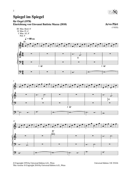 Pärt: Spiegel im Spiegel (for organ)