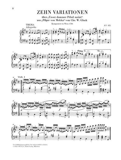 Mozart: 10 Variations on "Unser dummer Pöbel", K. 455