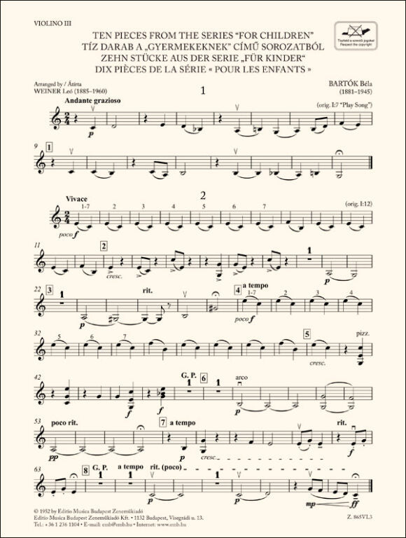Bartók: Ten Pieces from the Series 'For Children' (arr. for string ensemble)