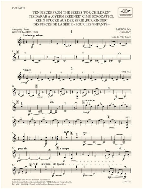Bartók: Ten Pieces from the Series 'For Children' (arr. for string ensemble)