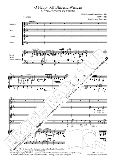 Mendelssohn: O Haupt voll Blut and Wunden, MWV A 8