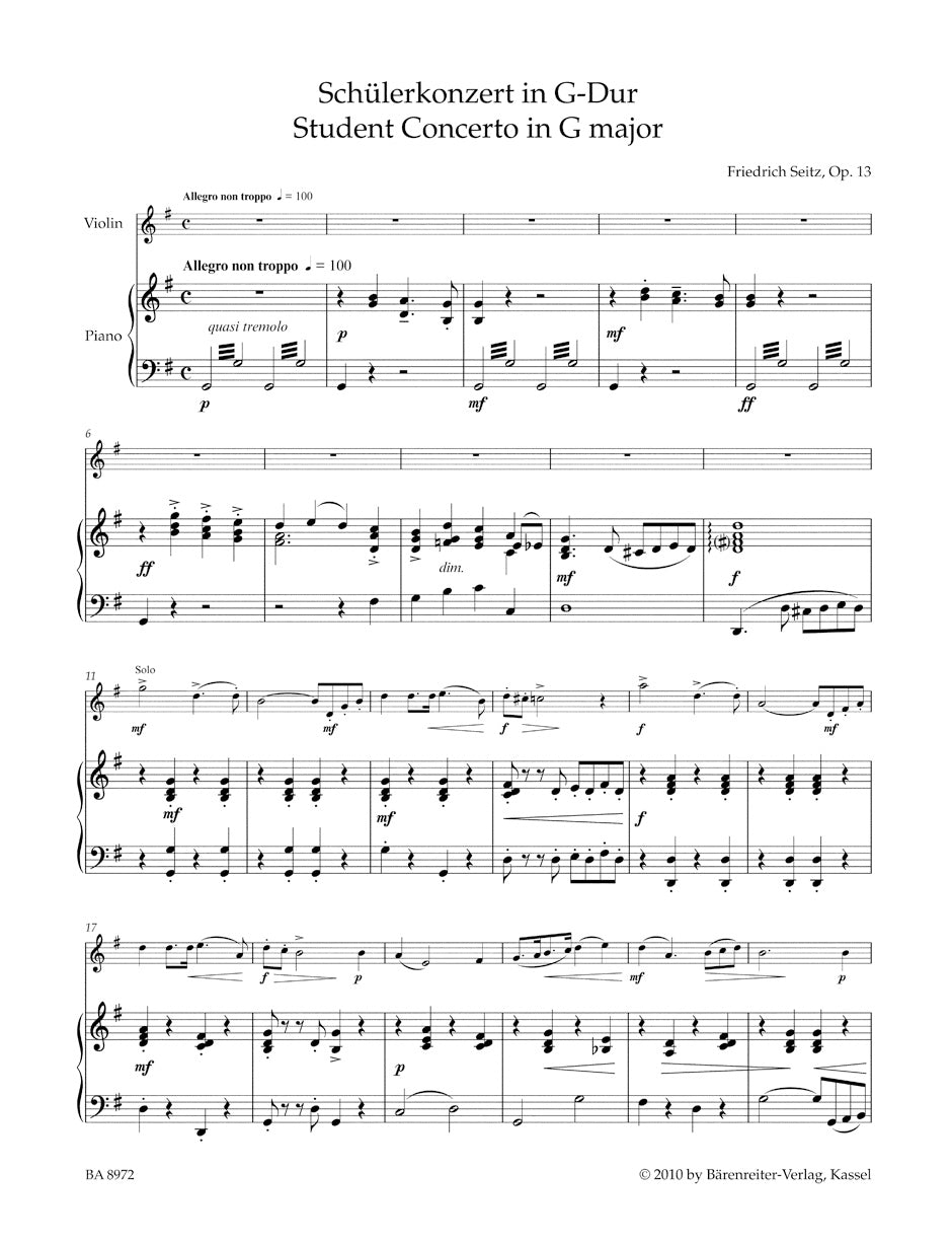 Seitz: Student Concerto No. 2 in G Major, Op. 13 – Ficks Music