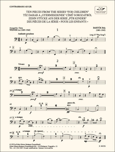 Bartók: Ten Pieces from the Series 'For Children' (arr. for string ensemble)