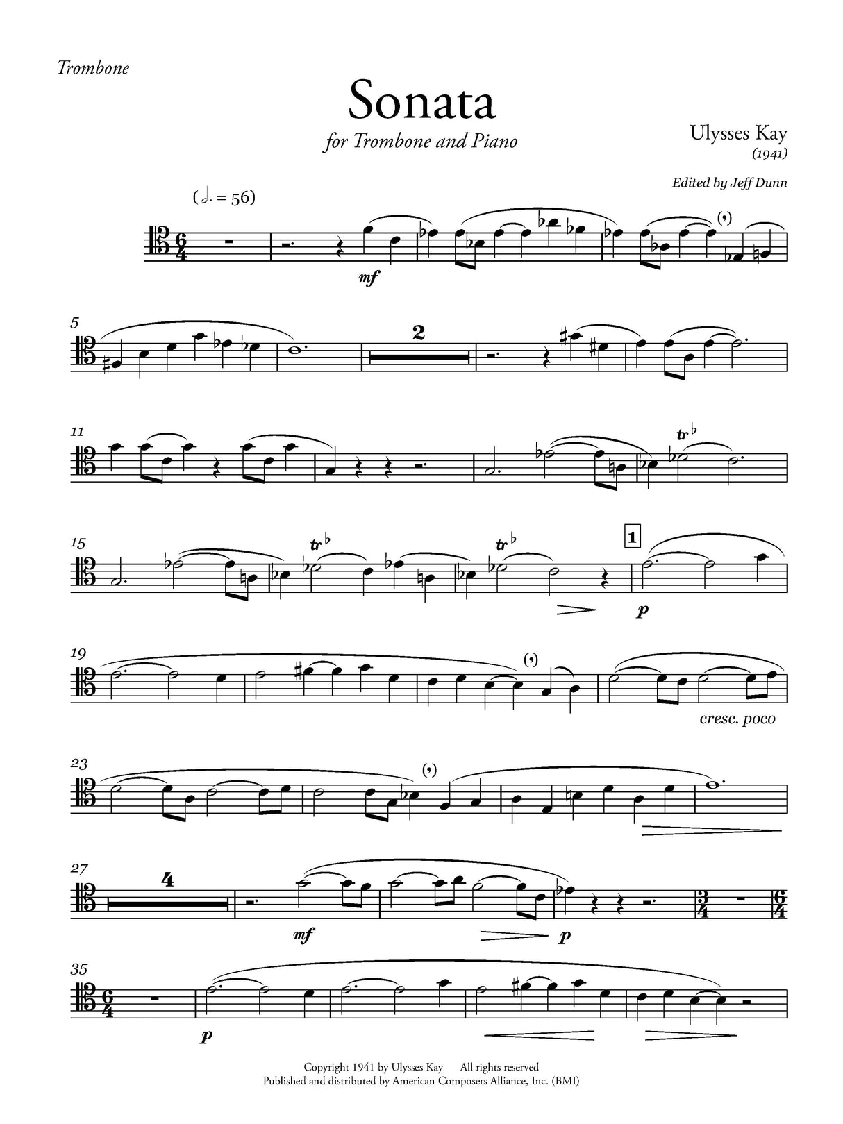Kay: Bassoon Sonata (arr. for Trombone & Piano)