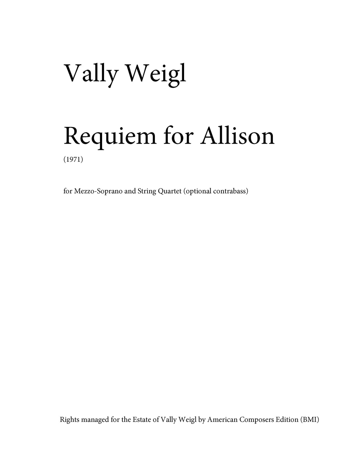 Weigl: Requiem for Allison