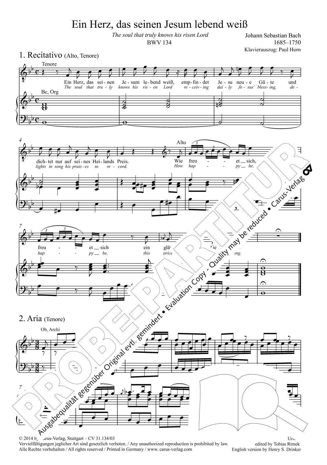 Bach: Ein Herz, das seinen Jesum lebend weiß, BWV 134